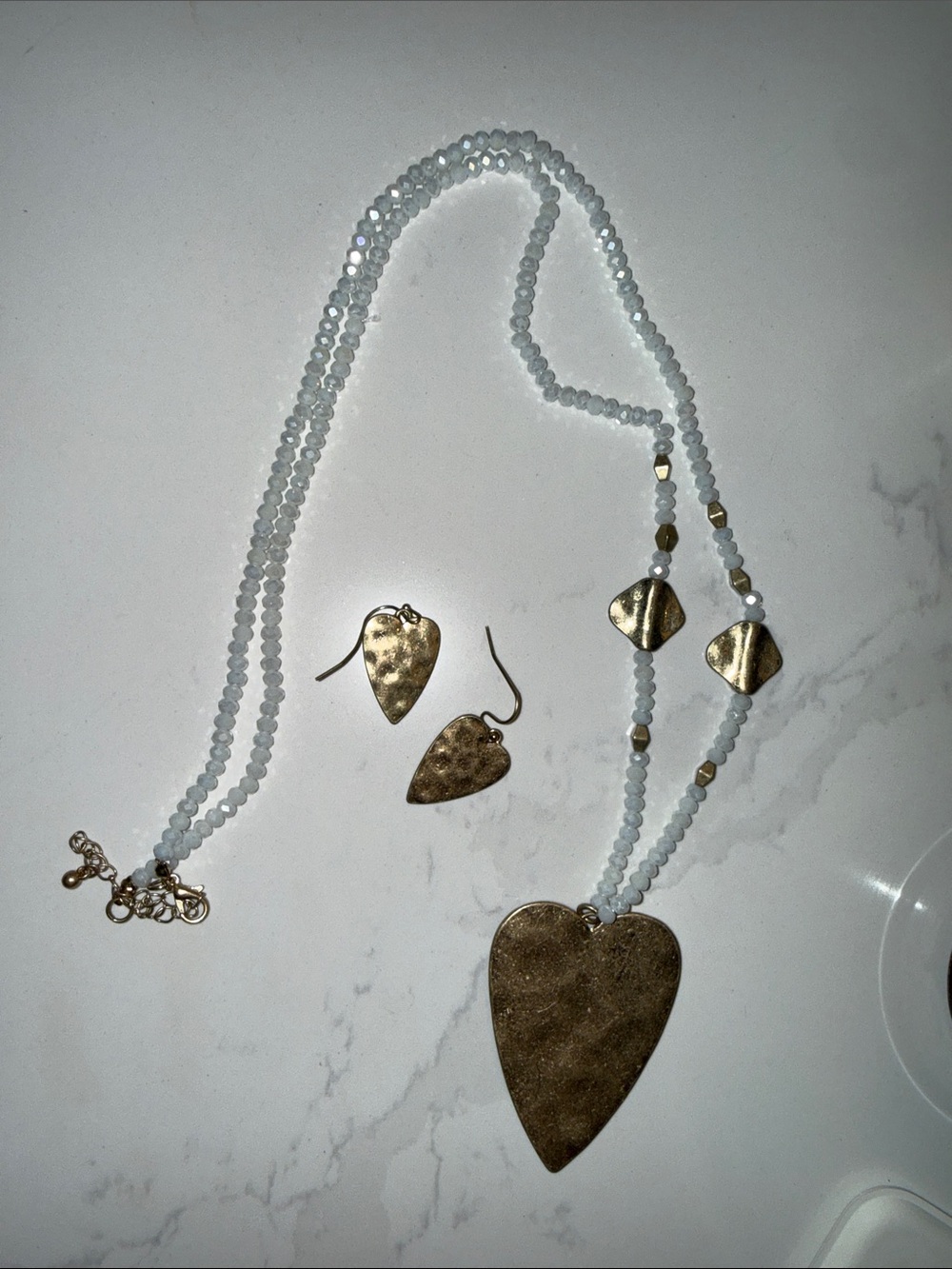 Gold Heart Pendant Necklace and earrings set
